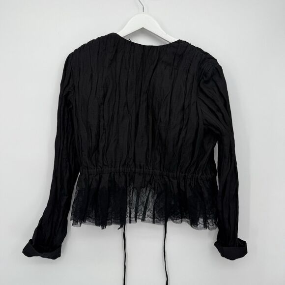 Jason Wu Collection Black Silk Self Tie Blouse Top Designer Size 8 - Picture 9 of 9